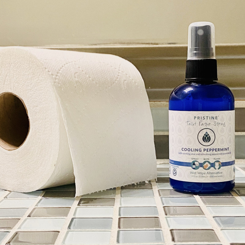 Pristine Toilet Paper Spray, Turns Tissue into Wet Wipes, Cooling